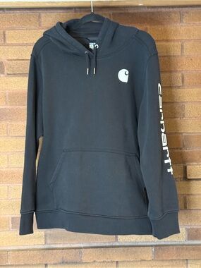 Carhartt Black Hoodie with White Logo and Sleeve Script